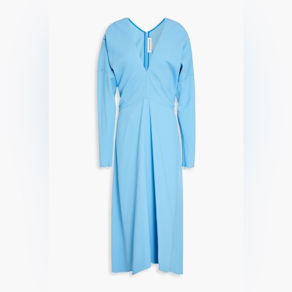 VICTORIA BECKHAM Women’s Crepe Flared Midi Dress in Blue Business Casual Minimal